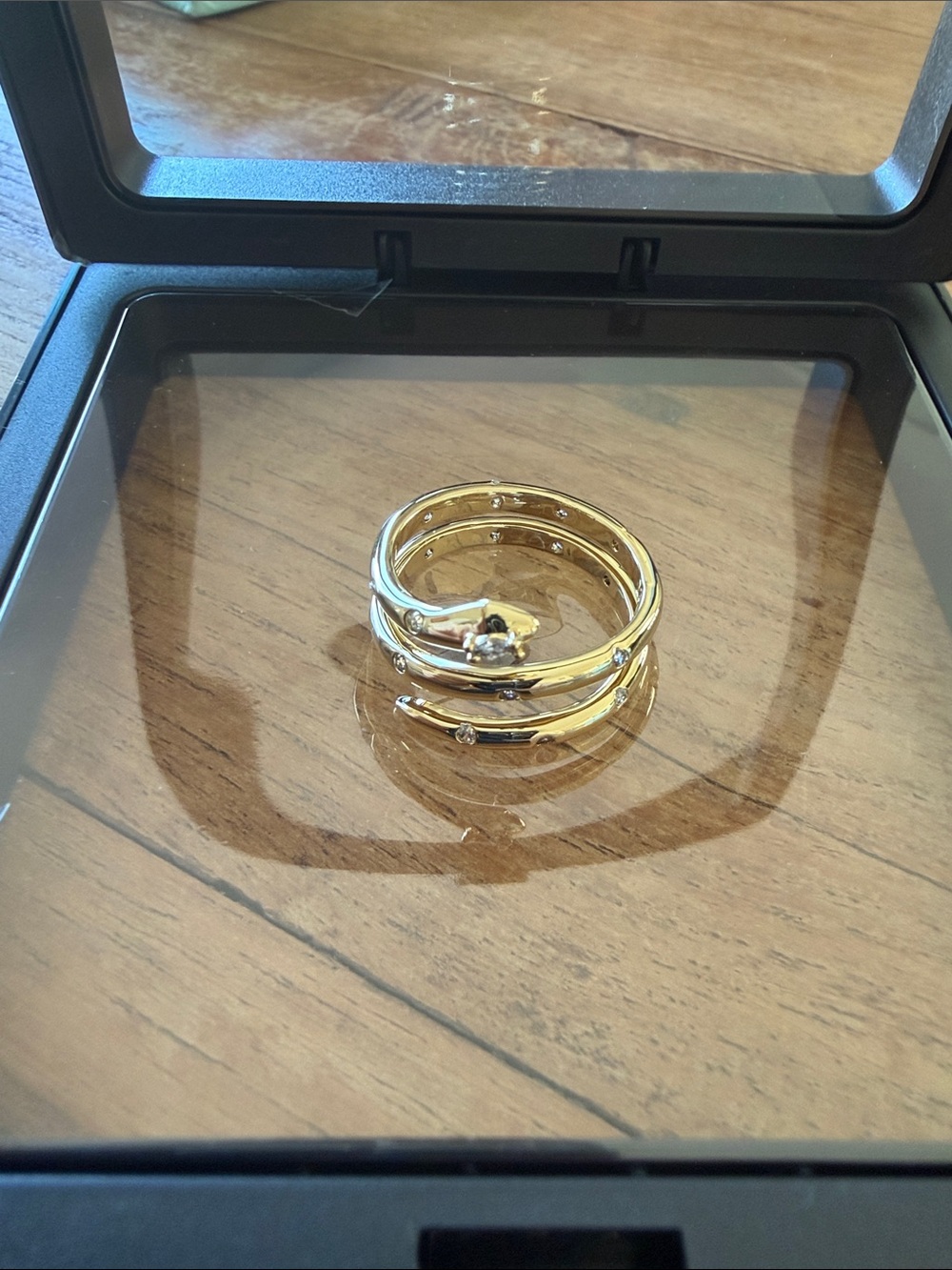 Gold-Tone Spiral Wrap Ring with Clear Crystal Accents - Women